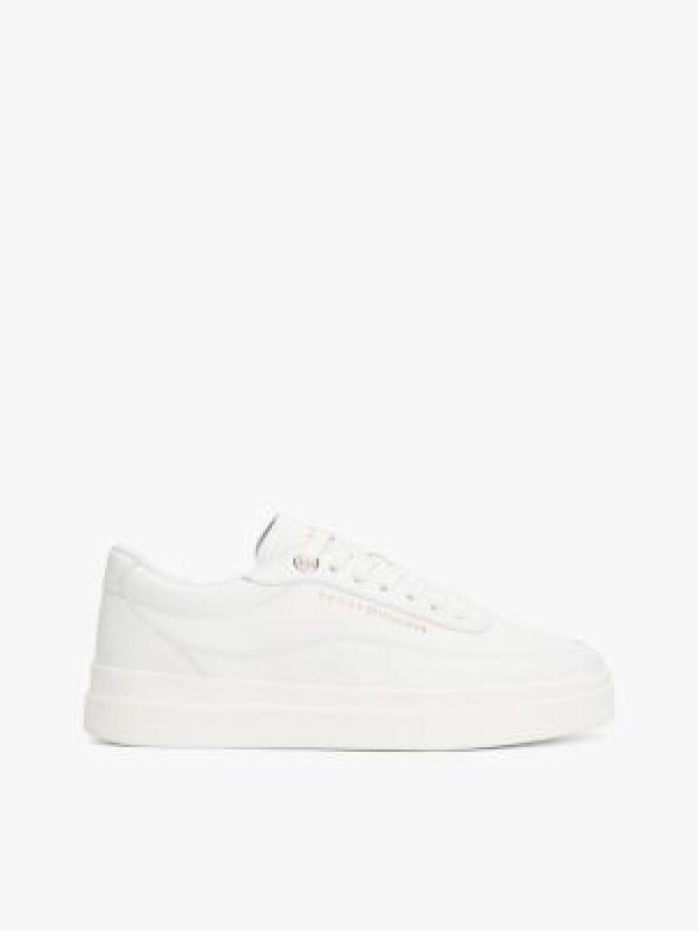 White Leather Platform Court Trainers  Women