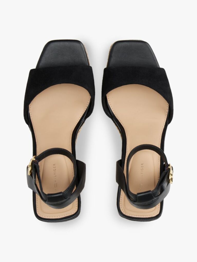 Black TH Monogram Leather Wedge Sandals  Women