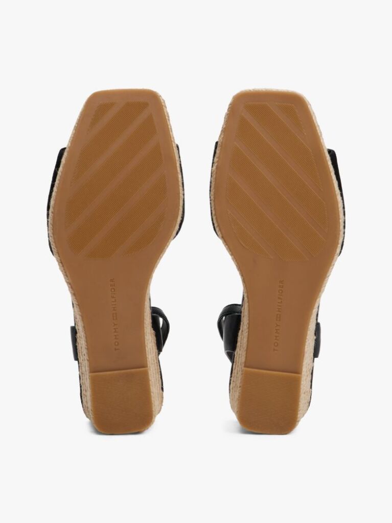 Black TH Monogram Leather Wedge Sandals  Women