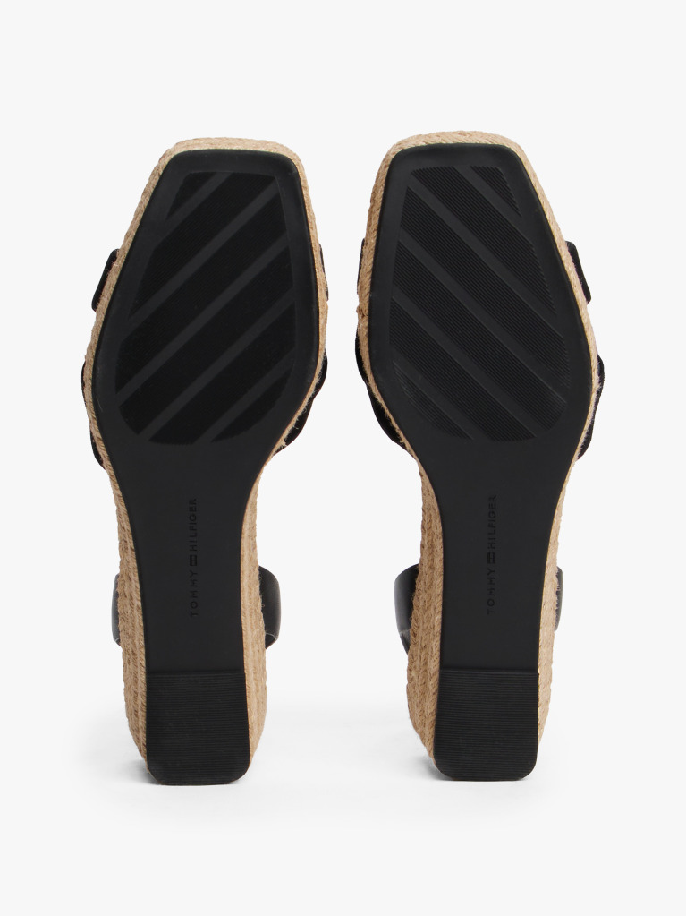 Black TH Monogram Leather Wedge Espadrilles  Women