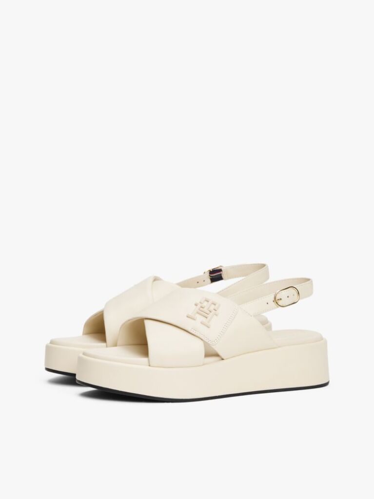 Beige TH Monogram Leather Platform Sandals  Women