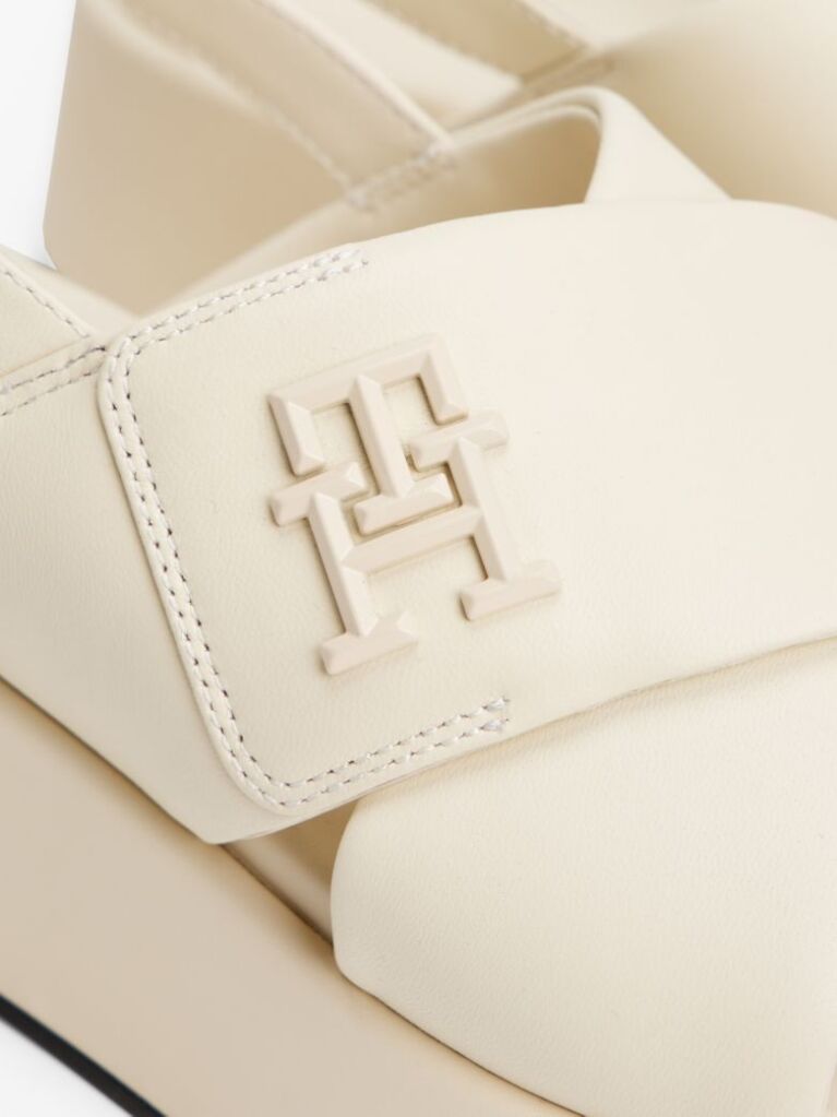 Beige TH Monogram Leather Platform Sandals  Women