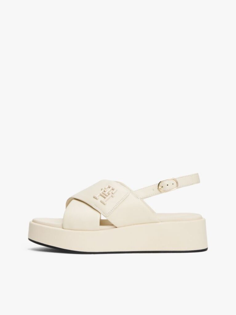 Beige TH Monogram Leather Platform Sandals  Women