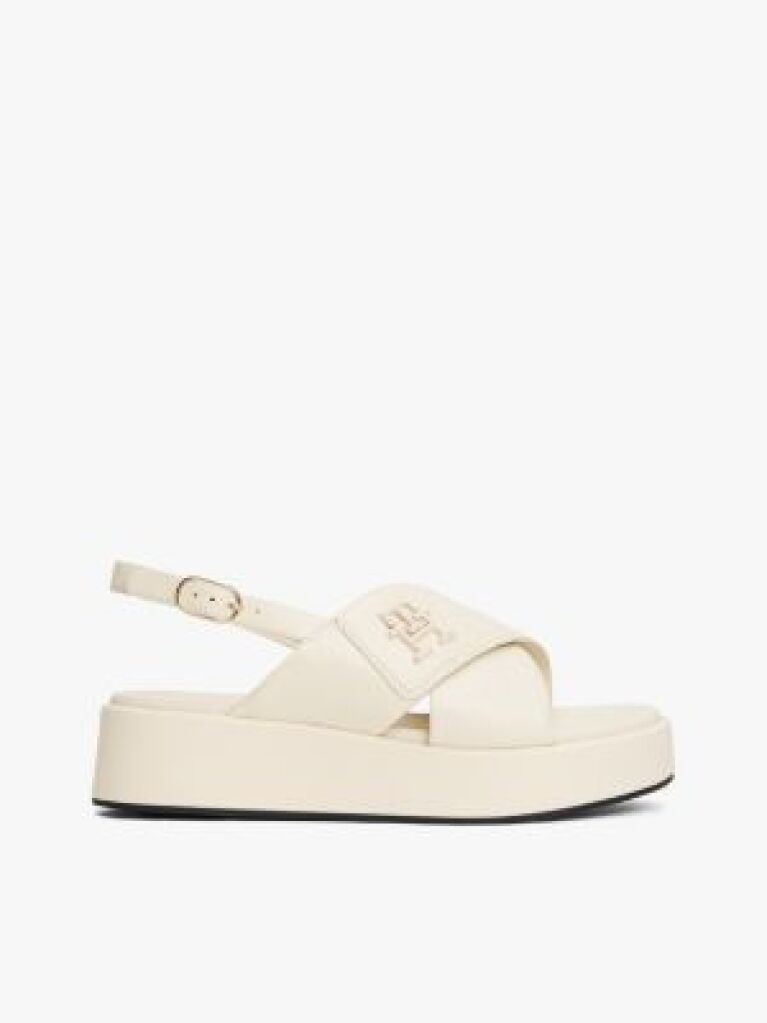Beige TH Monogram Leather Platform Sandals  Women