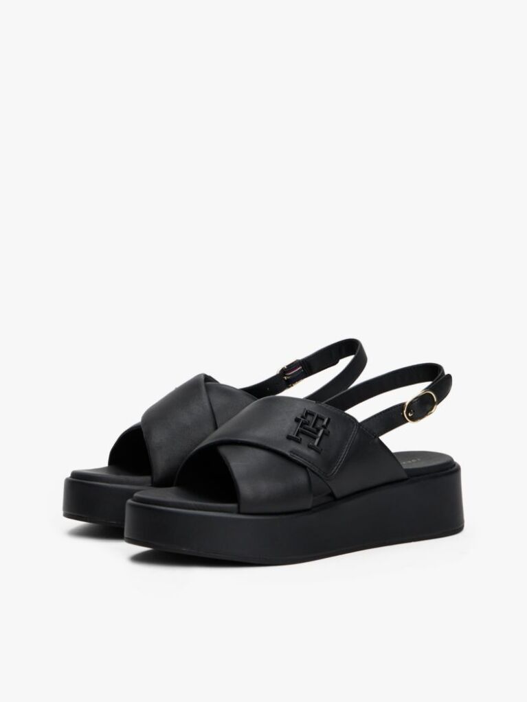Black TH Monogram Leather Platform Sandals  Women