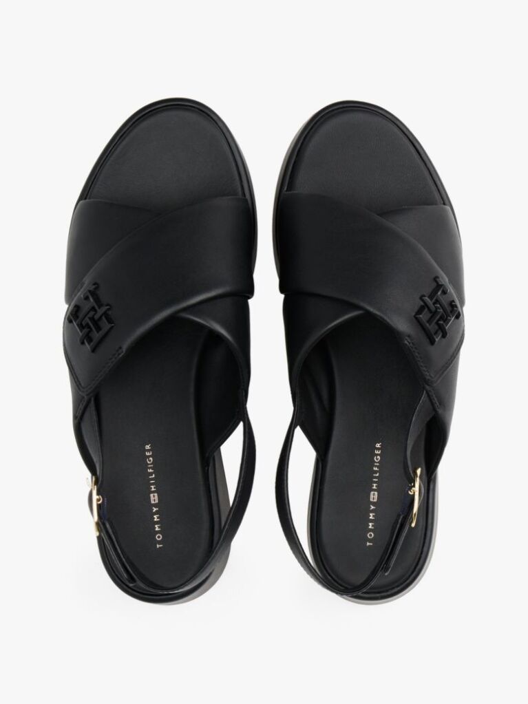 Black TH Monogram Leather Platform Sandals  Women