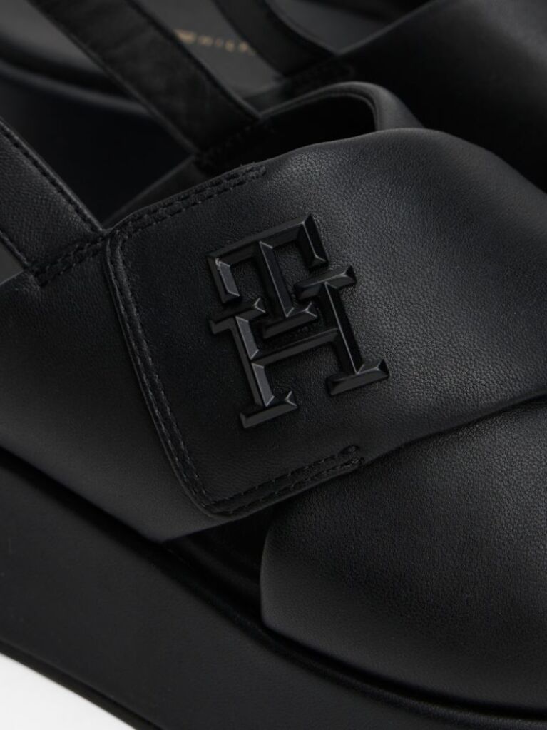Black TH Monogram Leather Platform Sandals  Women