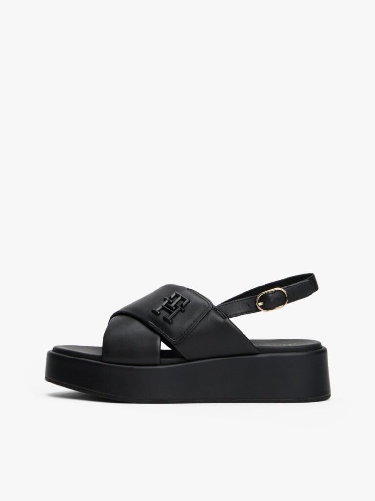 Black TH Monogram Leather Platform Sandals  Women
