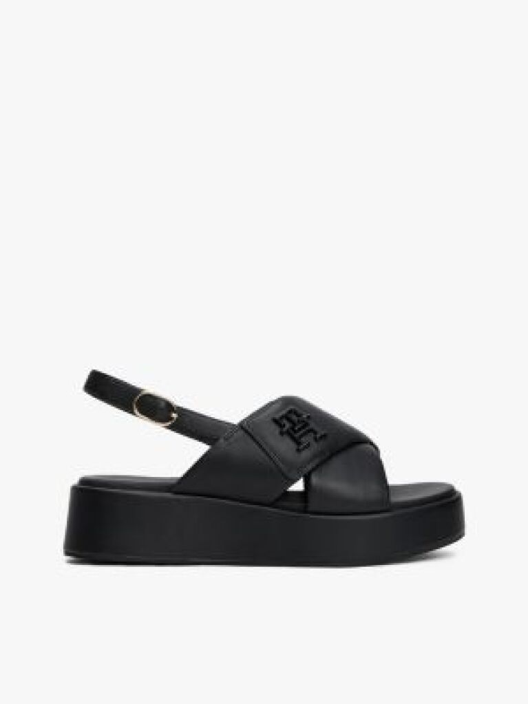 Black TH Monogram Leather Platform Sandals  Women