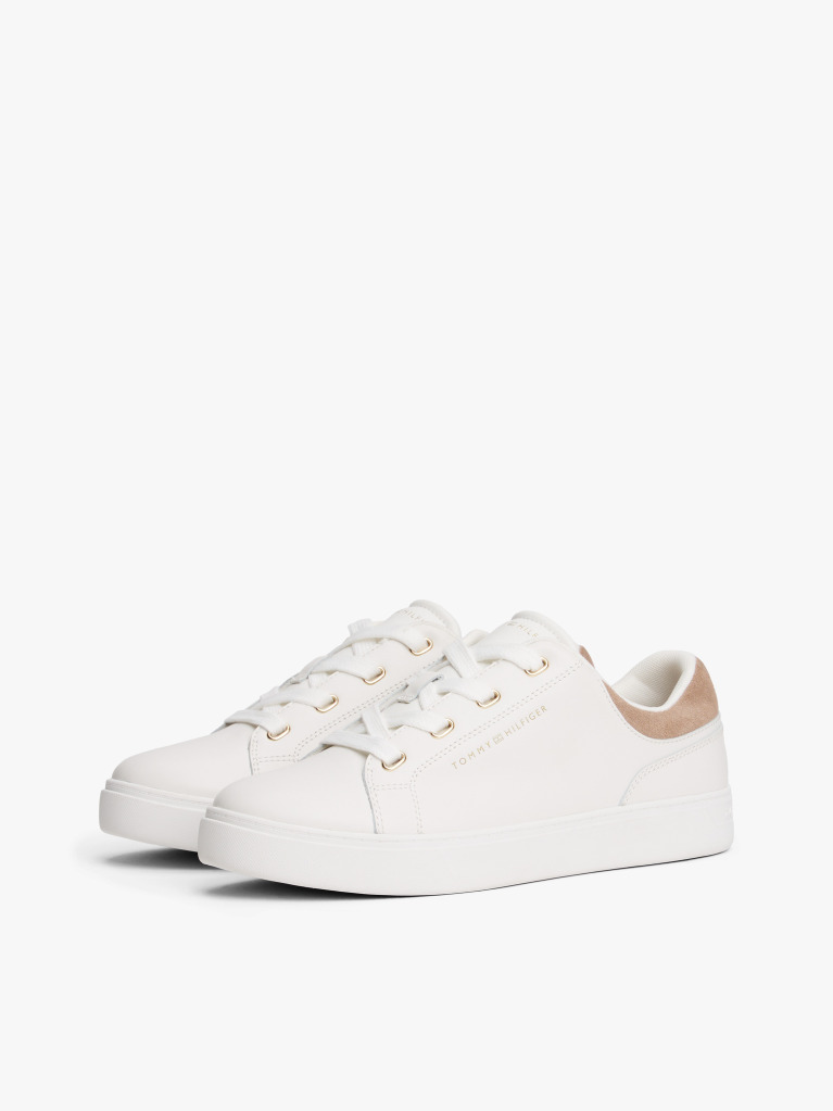 Beige Leather Cupsole Trainers  Women