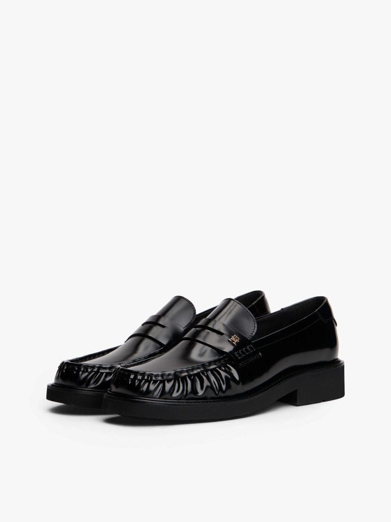 Μαύρο Δερμάτινα Loafers Με Τετράγωνη Μύτη  Γυναίκες