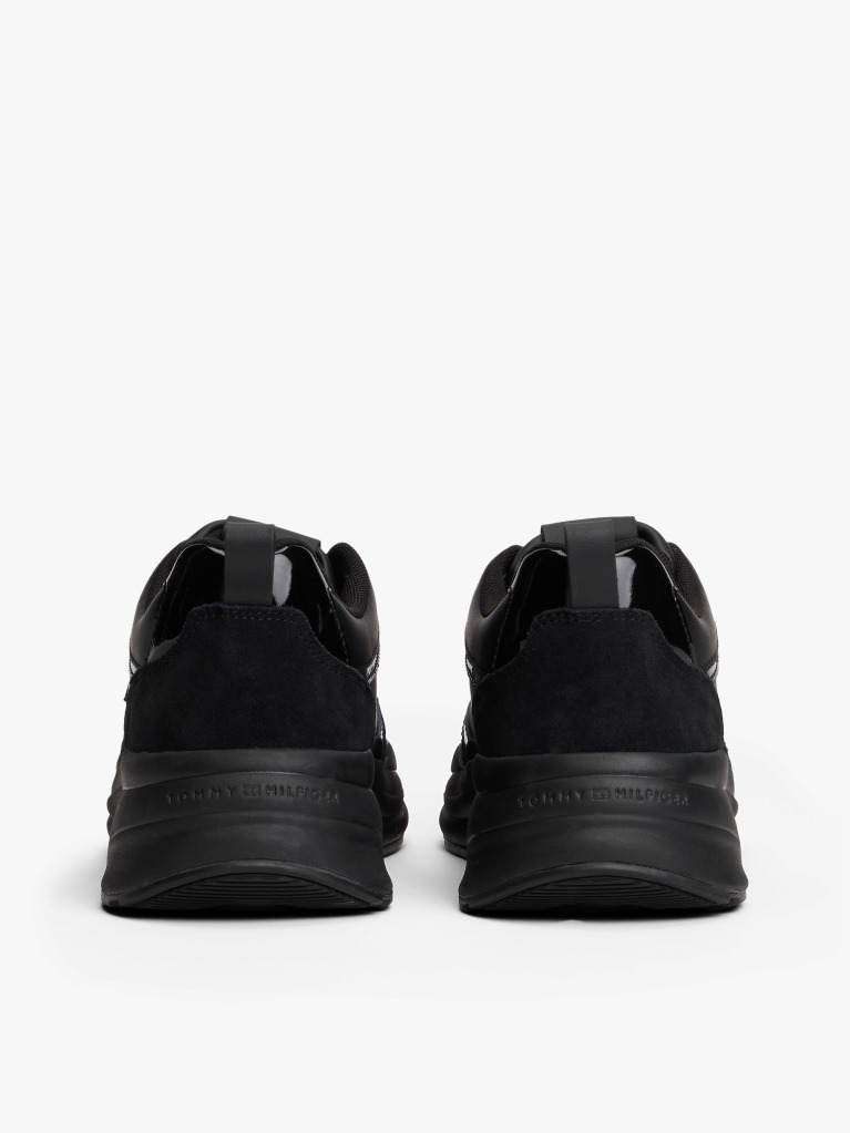 Black Leather Patent Chunky Trainers  Women