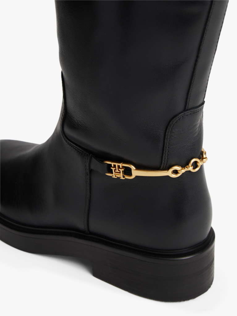 Μαύρο Δερμάτινες TH Monogram Horsebit Riding Μπότες  Γυναίκες