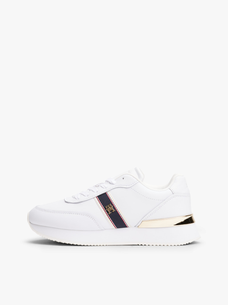 White Leather TH Monogram Plaque Trainers  Women