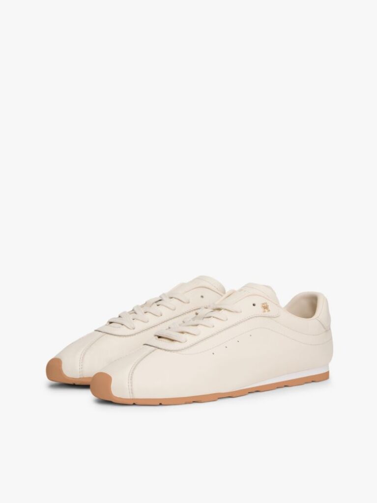 Beige TH Monogram Low Profile Leather Trainers  Women