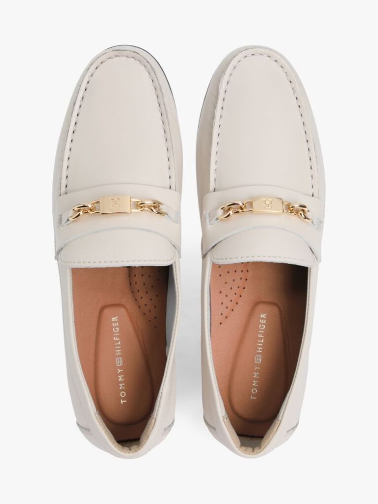 Beige Leather TH Monogram Horsebit Chain Loafers  Women