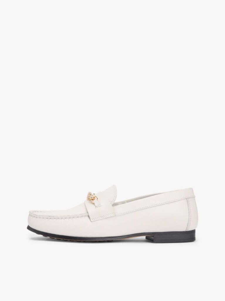 Beige Leather TH Monogram Horsebit Chain Loafers  Women