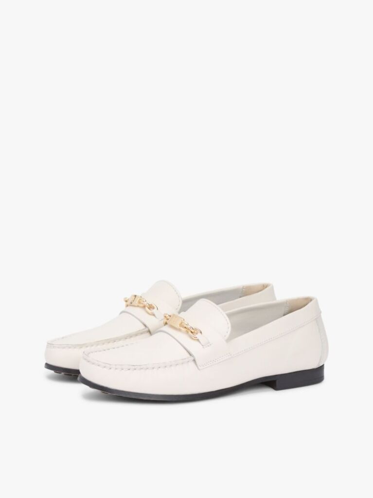 Beige Leather TH Monogram Horsebit Chain Loafers  Women