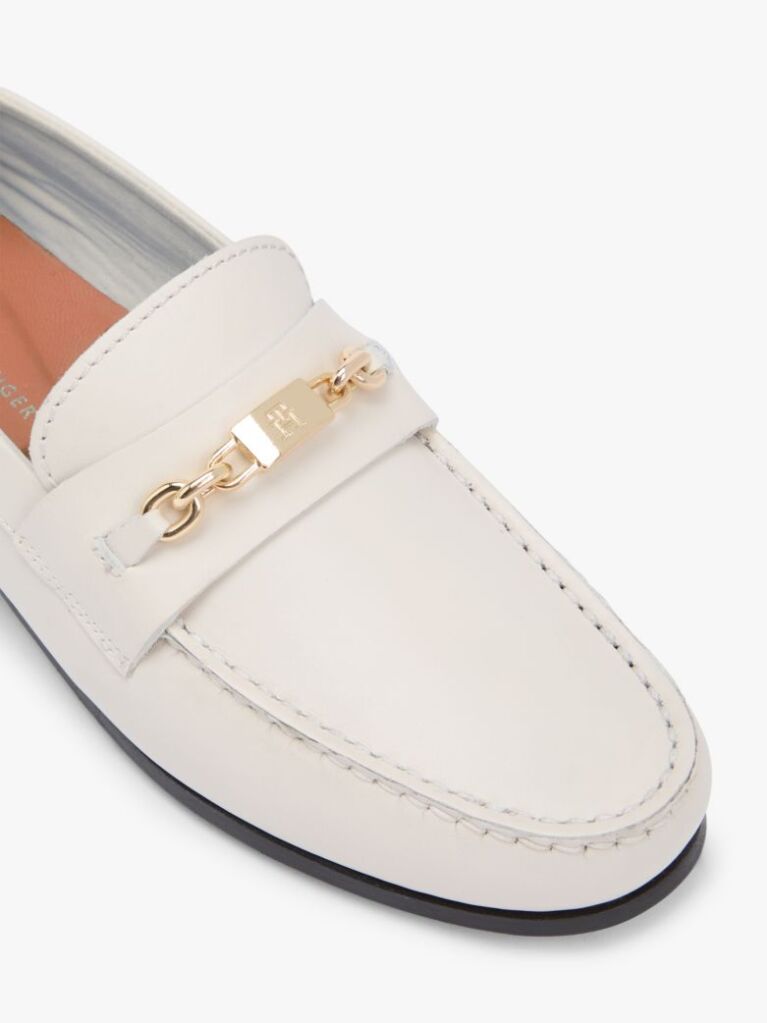Beige Leather TH Monogram Horsebit Chain Loafers  Women