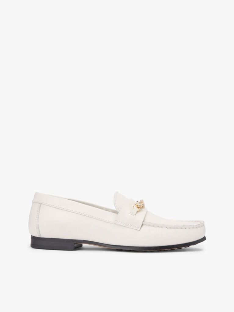 Beige Leather TH Monogram Horsebit Chain Loafers  Women