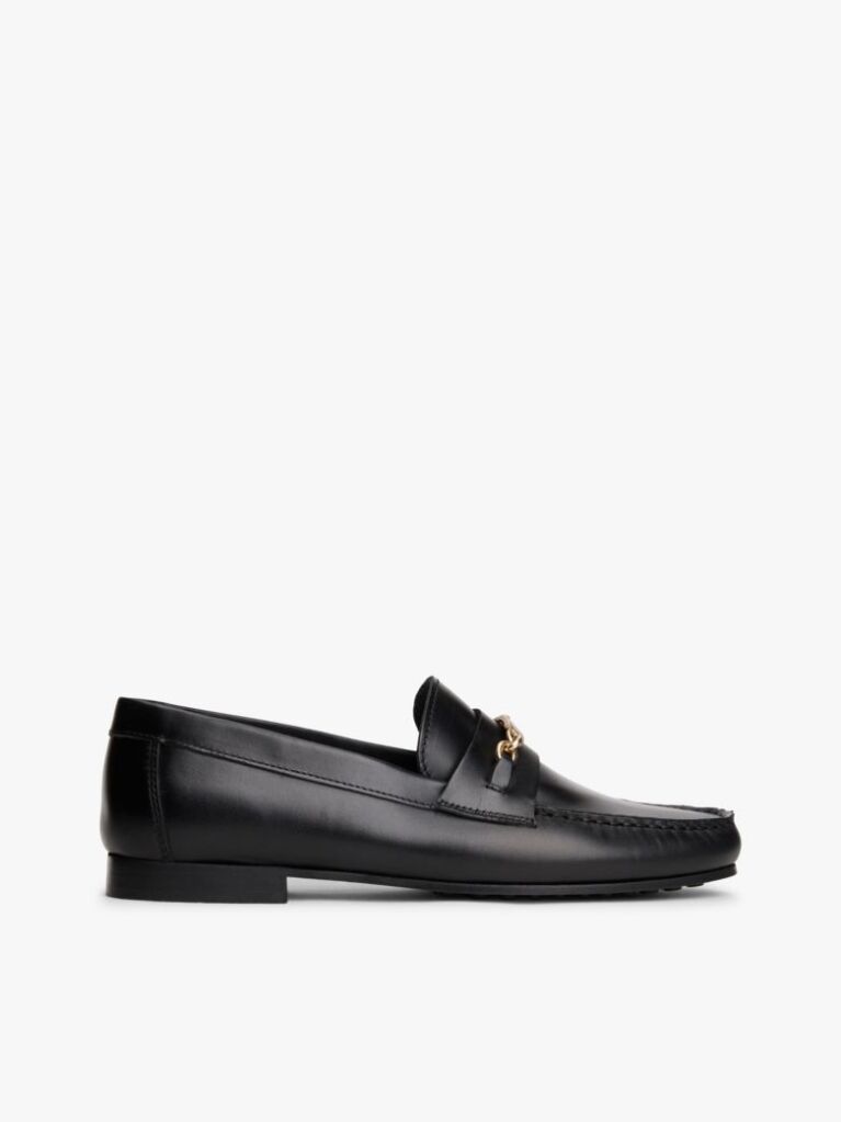 Black Leather TH Monogram Horsebit Chain Loafers  Women