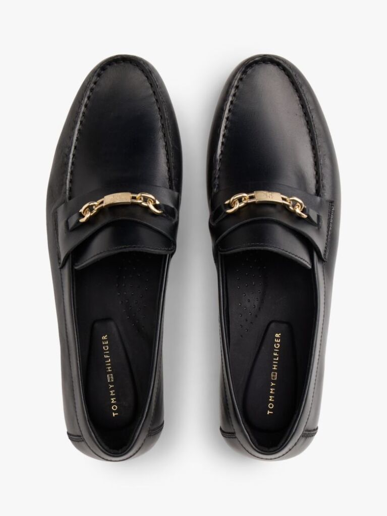 Black Leather TH Monogram Horsebit Chain Loafers  Women