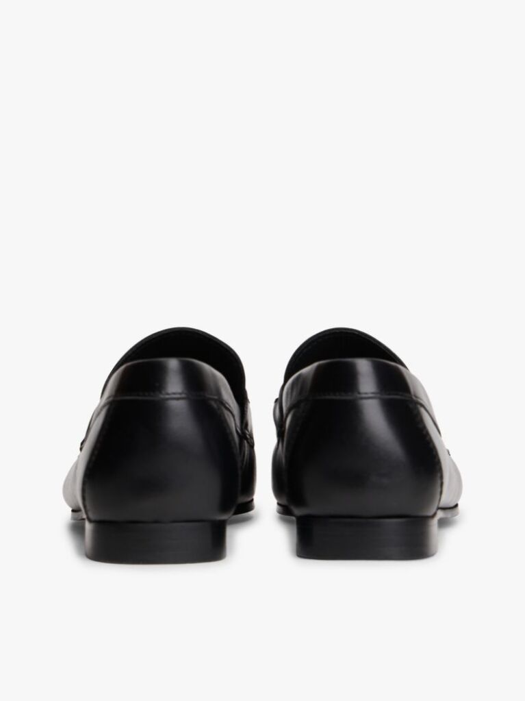 Black Leather TH Monogram Horsebit Chain Loafers  Women