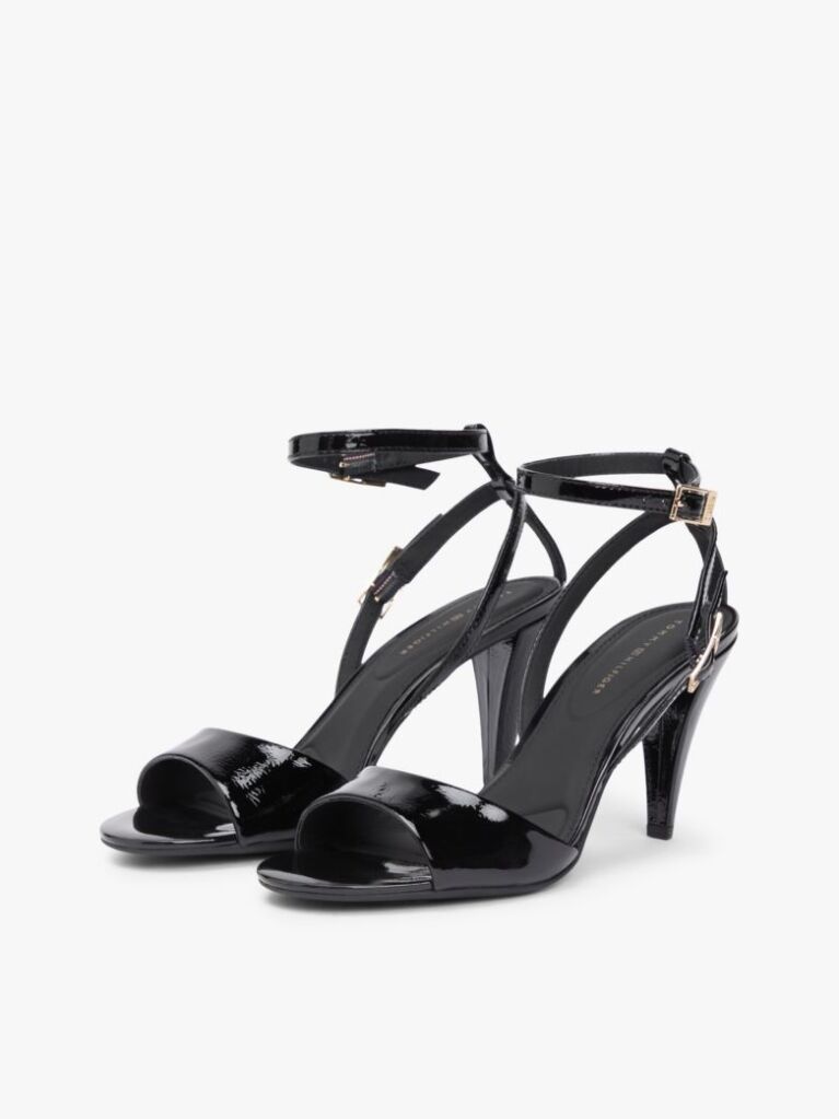 Black Patent Leather Ankle Strap High Heel Sandals  Women