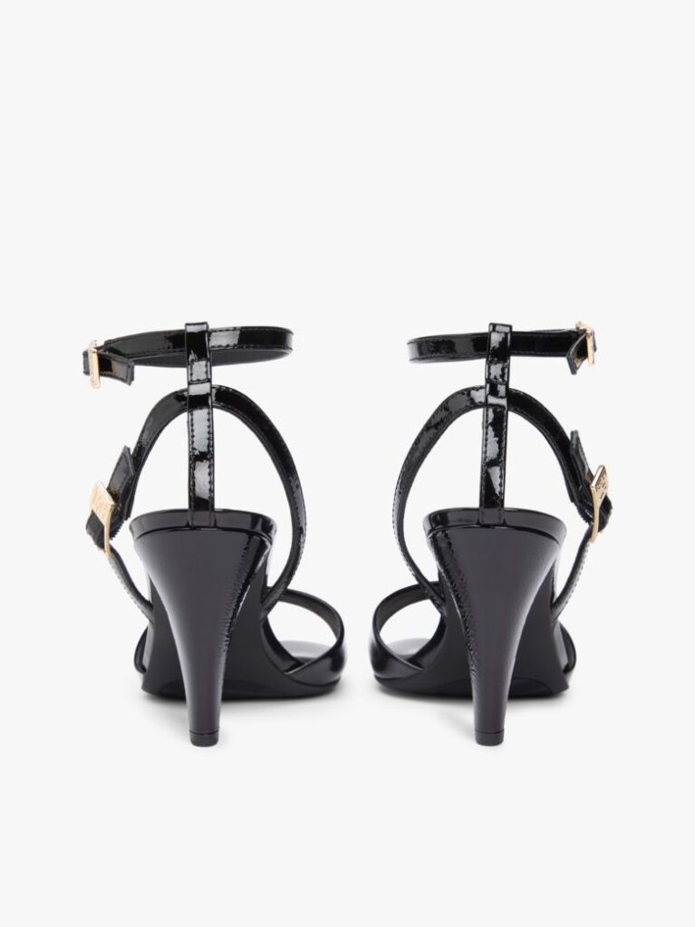 Black Patent Leather Ankle Strap High Heel Sandals  Women
