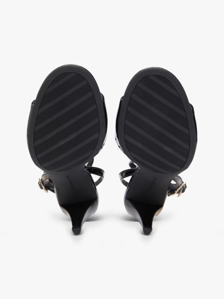 Black Patent Leather Ankle Strap High Heel Sandals  Women