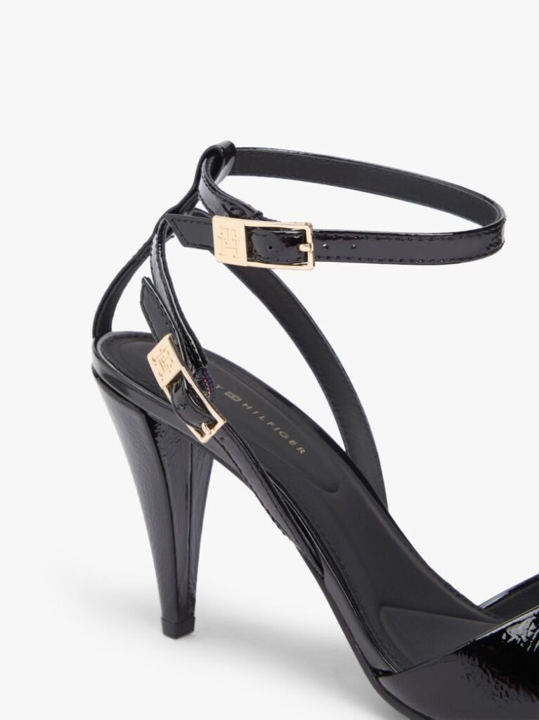 Black Patent Leather Ankle Strap High Heel Sandals  Women