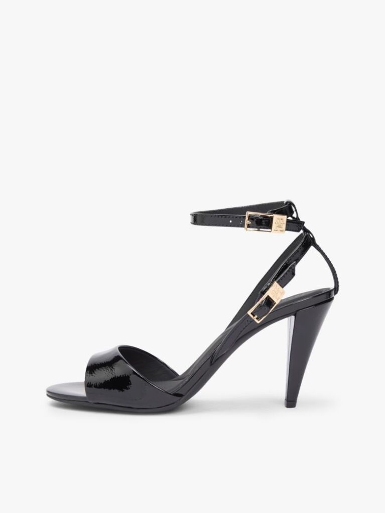 Black Patent Leather Ankle Strap High Heel Sandals  Women