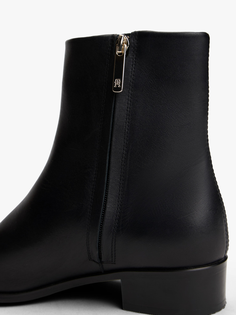 Black Leather Pointed Toe Ankle Boots  Women