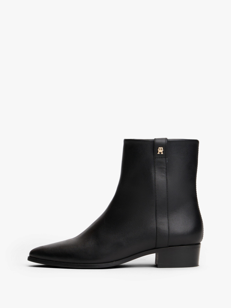 Black Leather Pointed Toe Ankle Boots  Women