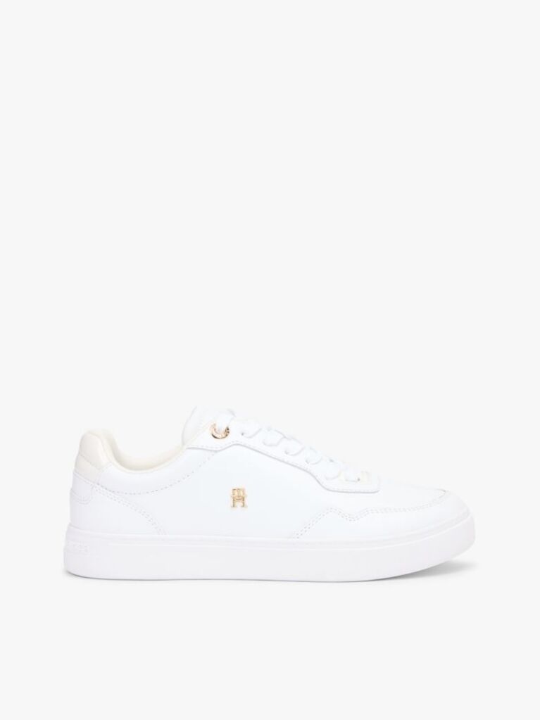 White Leather Mixed Texture Cupsole Trainers  Women