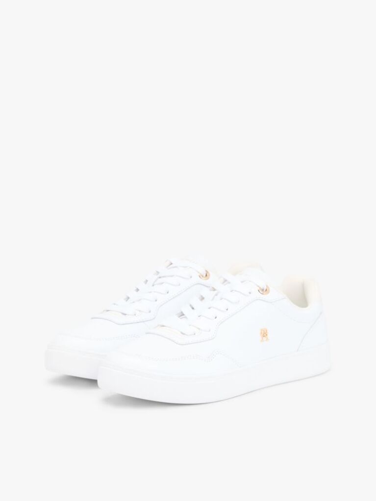 White Leather Mixed Texture Cupsole Trainers  Women