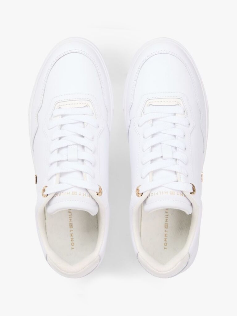 White Leather Mixed Texture Cupsole Trainers  Women