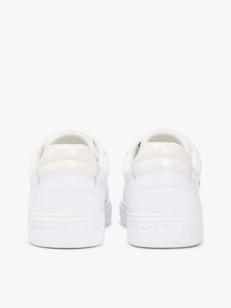 White Leather Mixed Texture Cupsole Trainers  Women