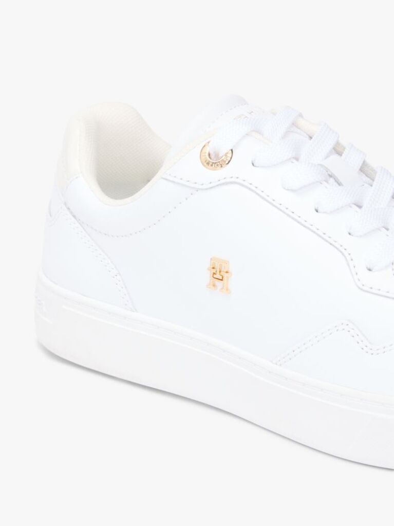 White Leather Mixed Texture Cupsole Trainers  Women