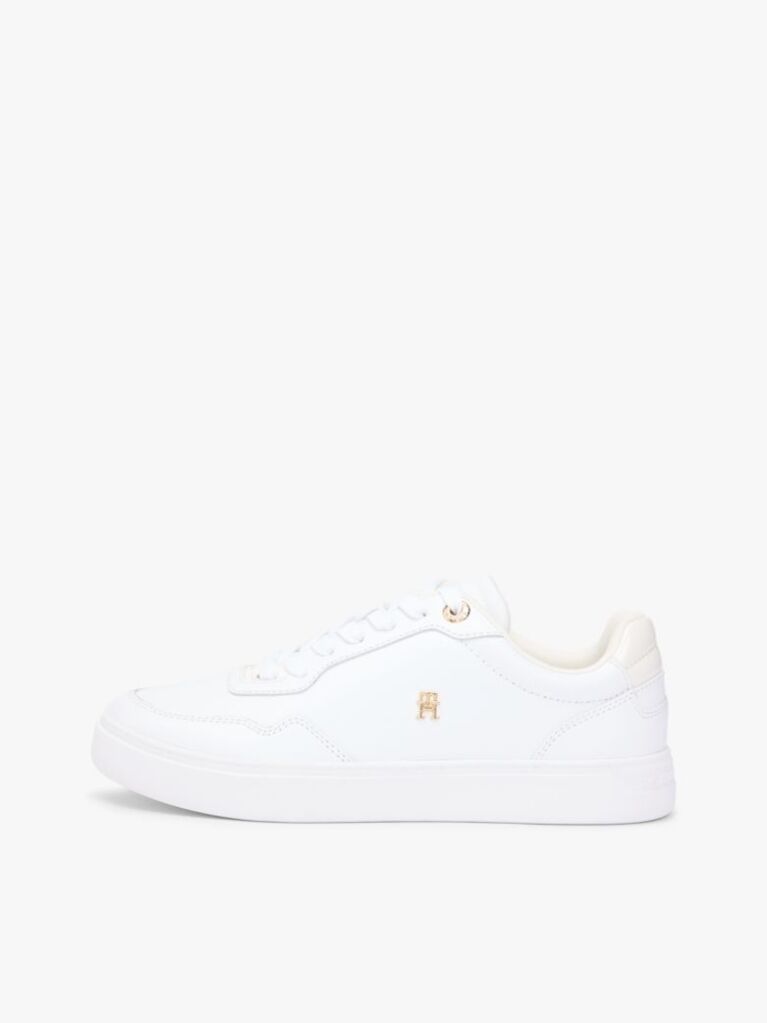 White Leather Mixed Texture Cupsole Trainers  Women