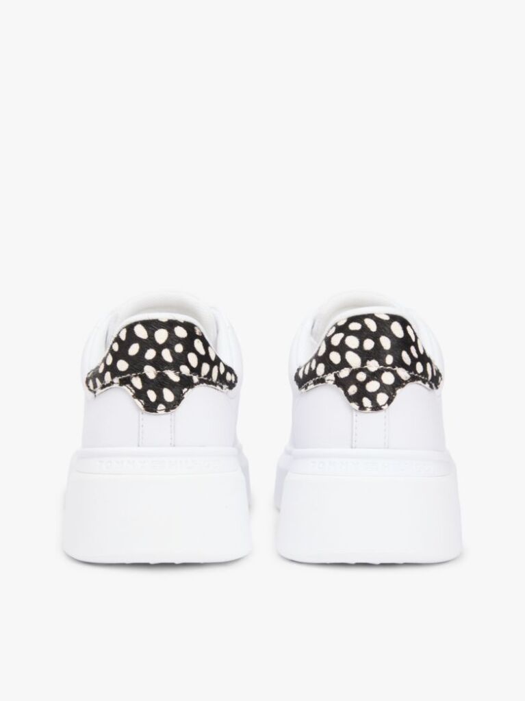 White Snow Leopard Heel Leather Platform Trainers  Women