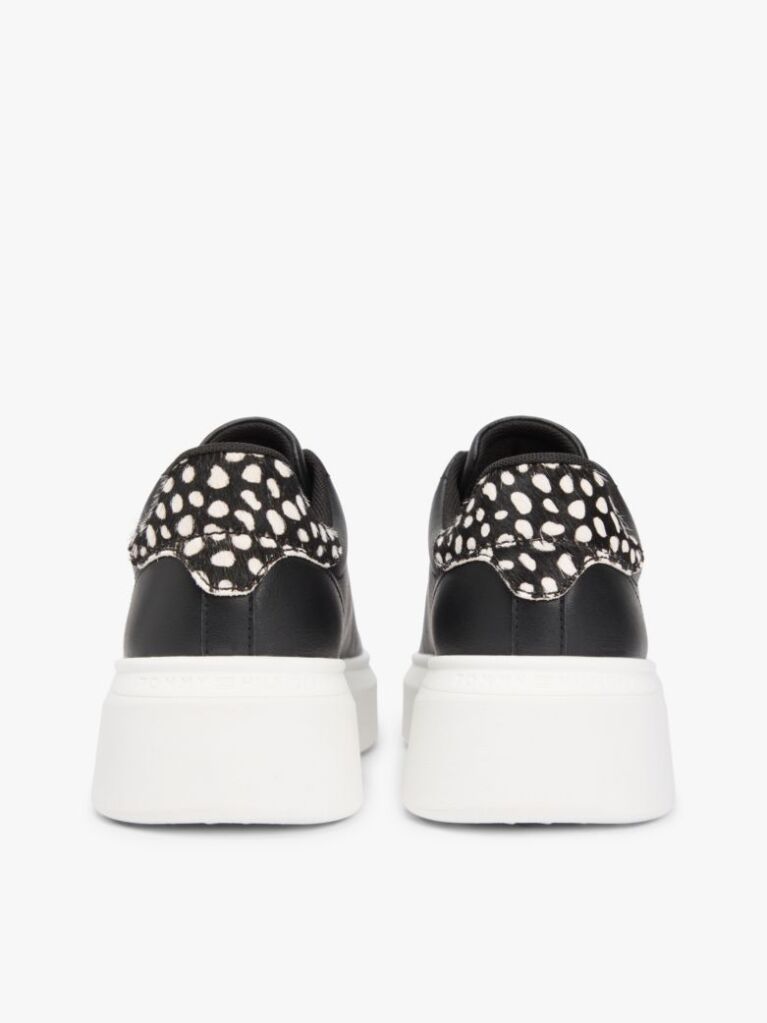Black Snow Leopard Heel Leather Platform Trainers  Women
