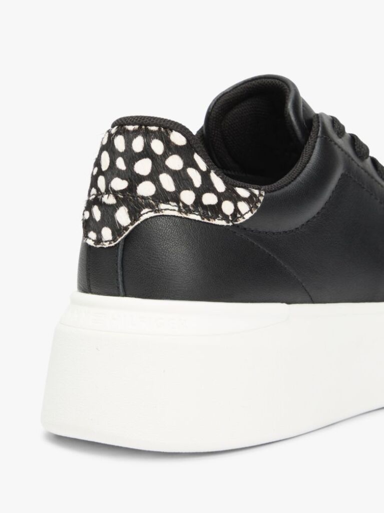 Black Snow Leopard Heel Leather Platform Trainers  Women
