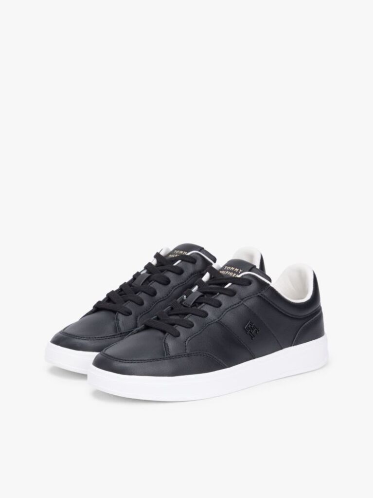 Black TH Monogram Leather Court Trainers  Women