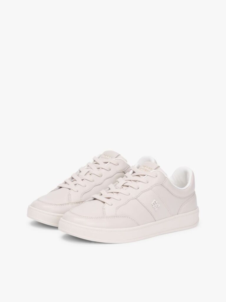 Beige TH Monogram Leather Court Trainers  Women
