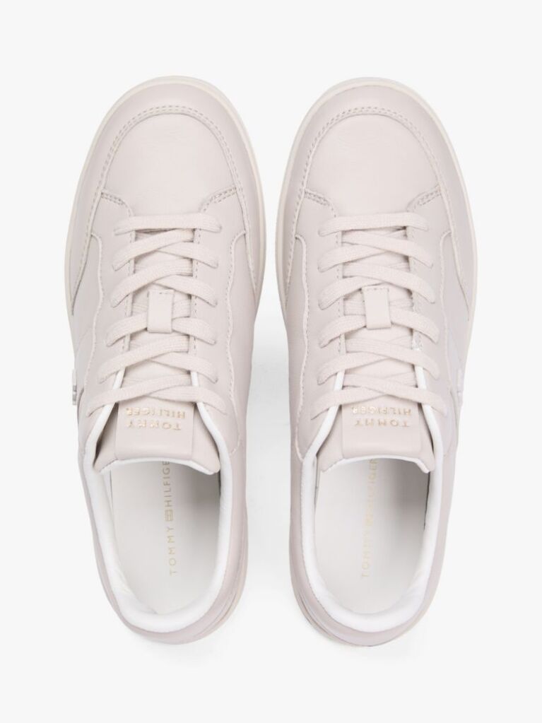 Beige TH Monogram Leather Court Trainers  Women