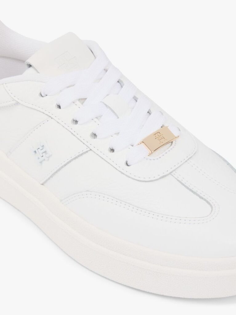 White Debossed TH Monogram Leather Court Trainers  Women