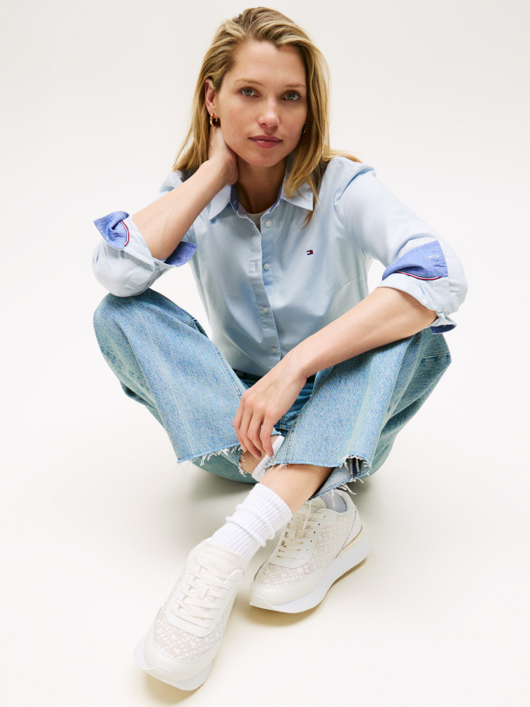 Μπεζ TH Monogram Δερμάτινα Sneakers  Γυναίκες