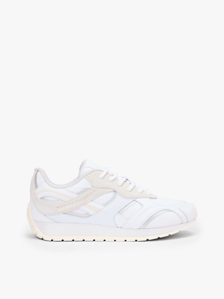 Άσπρο TH Monogram Δερμάτινα Sneakers Με Μίξη Υφών  Γυναίκες