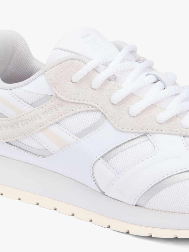 Άσπρο TH Monogram Δερμάτινα Sneakers Με Μίξη Υφών  Γυναίκες